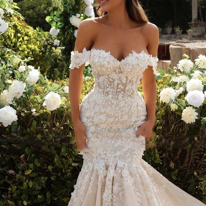Off The Shoulder Mermaid Wedding Dress Sweetheart Neckline Bridal - Styeenigma
