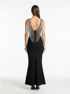 Backless Chain Fringe Bandage Evening Dress – Bodycon Long Formal Gown in Black - Styeenigma