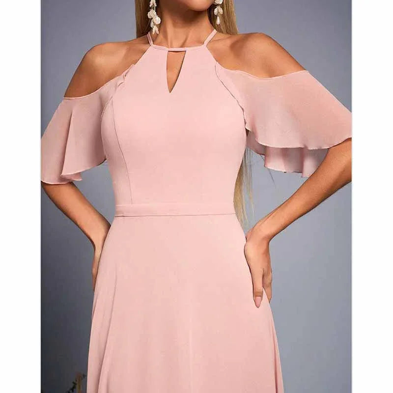 Pink Cut-Out Shoulder A-Line Dress | Wedding Guest & Bridesmaid - Styeenigma