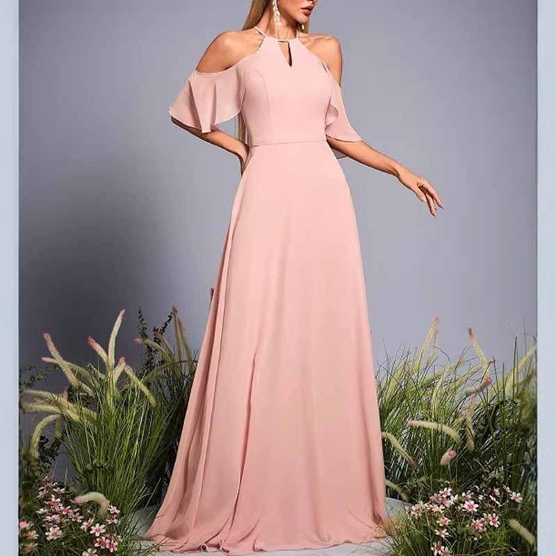Pink Cut-Out Shoulder A-Line Dress | Wedding Guest & Bridesmaid - Styeenigma