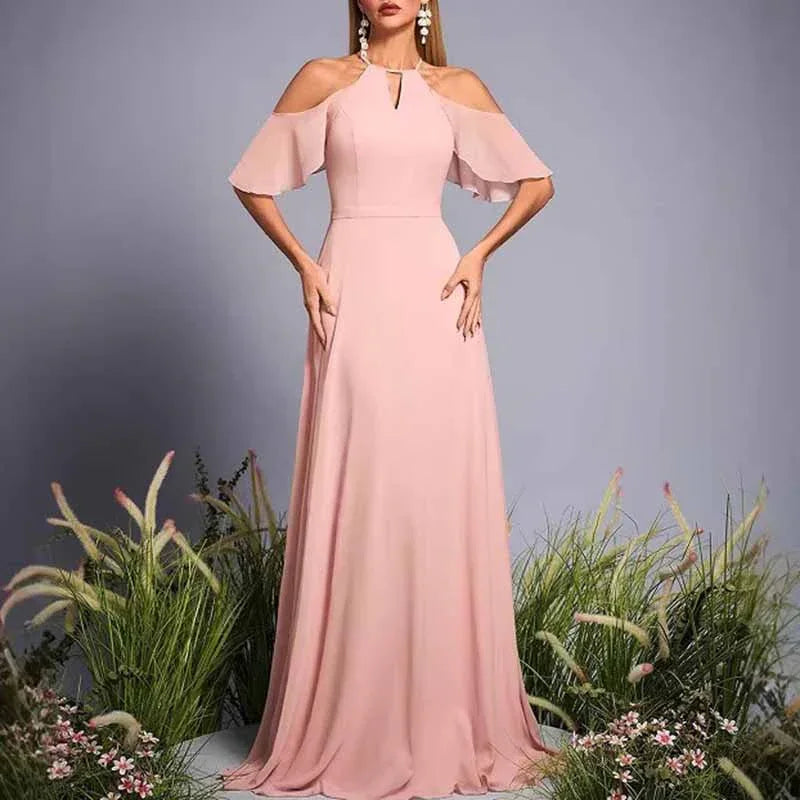 Pink Cut-Out Shoulder A-Line Dress | Wedding Guest & Bridesmaid - Styeenigma