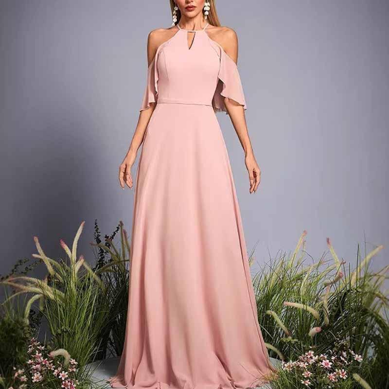 Pink Cut-Out Shoulder A-Line Dress | Wedding Guest & Bridesmaid - Styeenigma