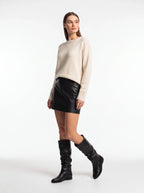 Women's Flat Knee High Boots Slouchy Faux Leather Boots - Styeenigma