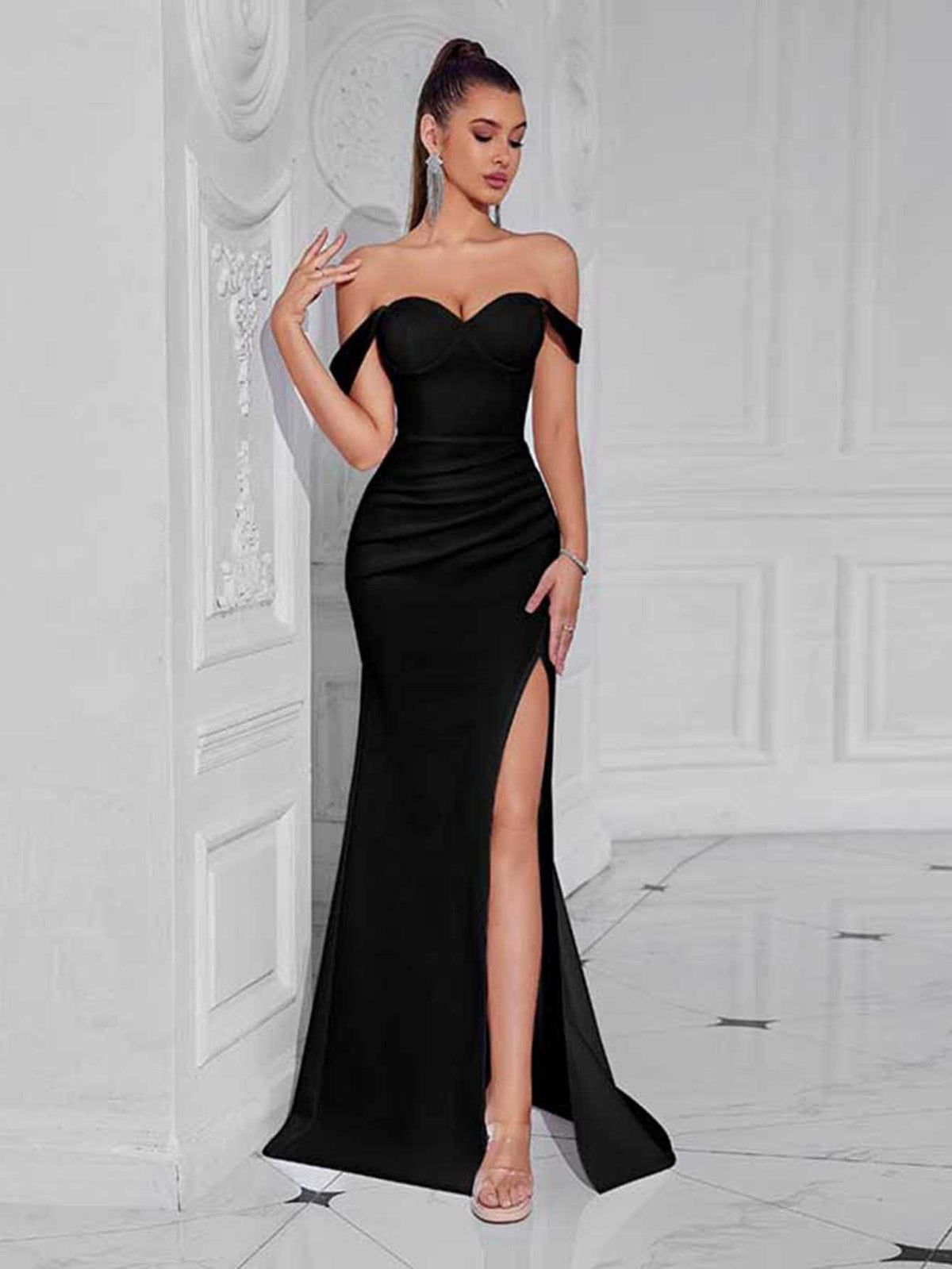 Off-the-Shoulder Mermaid Long Prom Dress with High Slit - Styeenigma
