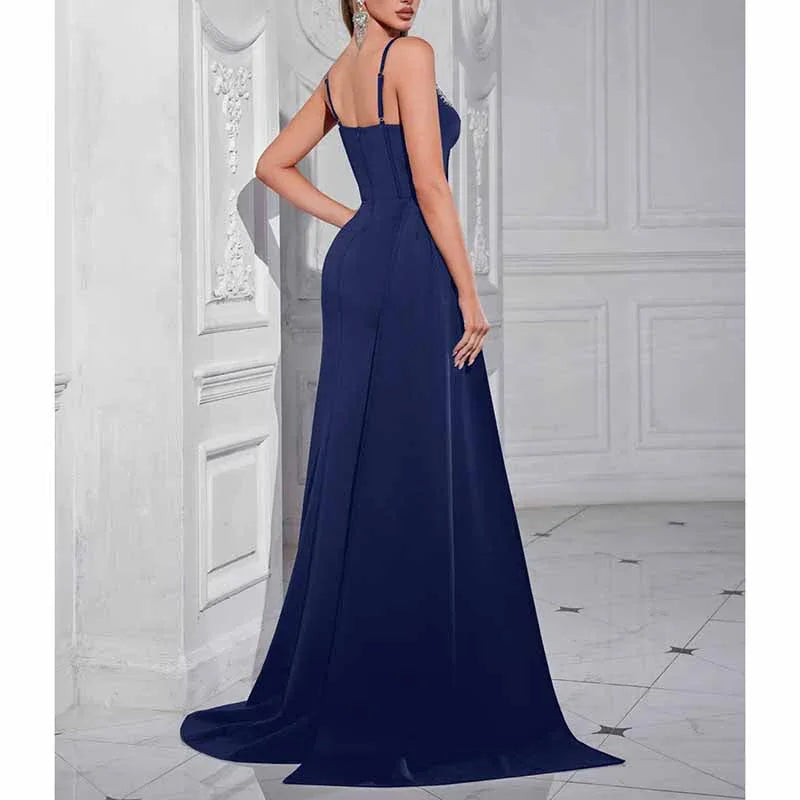 Rhinestone Spaghetti Strap High Split Evening Dress | Gowns - Styeenigma