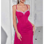 Rhinestone Spaghetti Strap High Split Evening Dress | Gowns - Styeenigma
