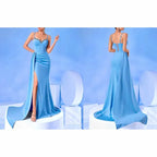 Rhinestone Spaghetti Strap High Split Evening Dress | Gowns - Styeenigma