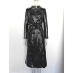 Black PU Leather Trench Coat Women's Double Breasted Belted Long Coat