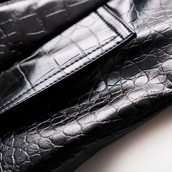 Black PU Leather Trench Coat Women's Double Breasted Belted Long Coat