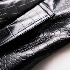 Black PU Leather Trench Coat Women's Double Breasted Belted Long Coat