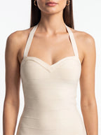 Women's Halter Neck Bodycon Dress - Sexy Sleeveless Mini Dress with Sweetheart Neckline