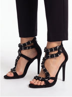 Black Suede Rhinestone Heels - Strappy Stiletto Sandals for Women | Evening Party Pumps - Styeenigma