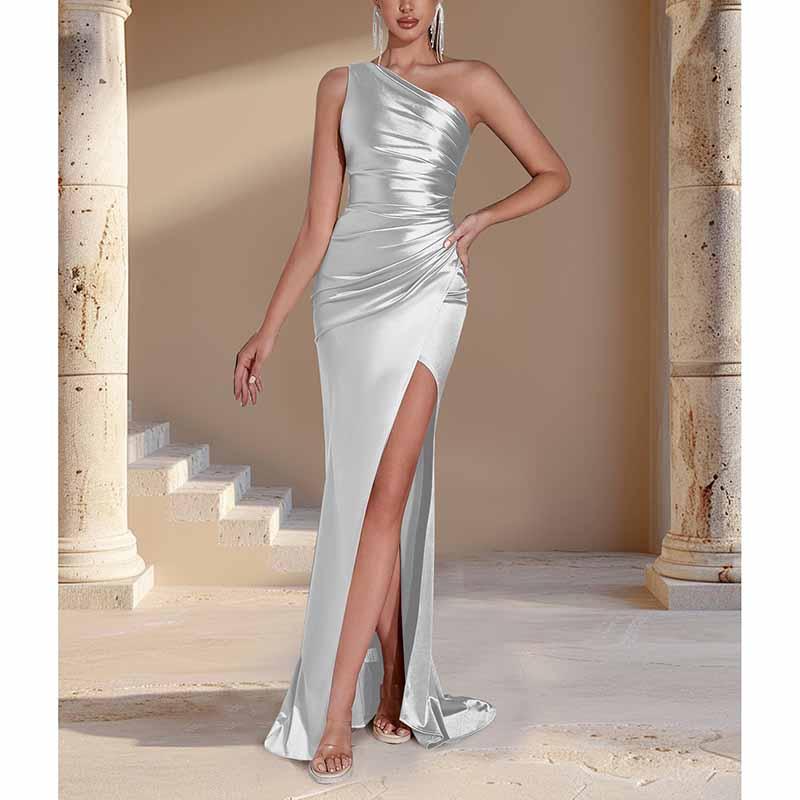One Shoulder Satin Split Prom Dress | Long Evening Gown - Styeenigma