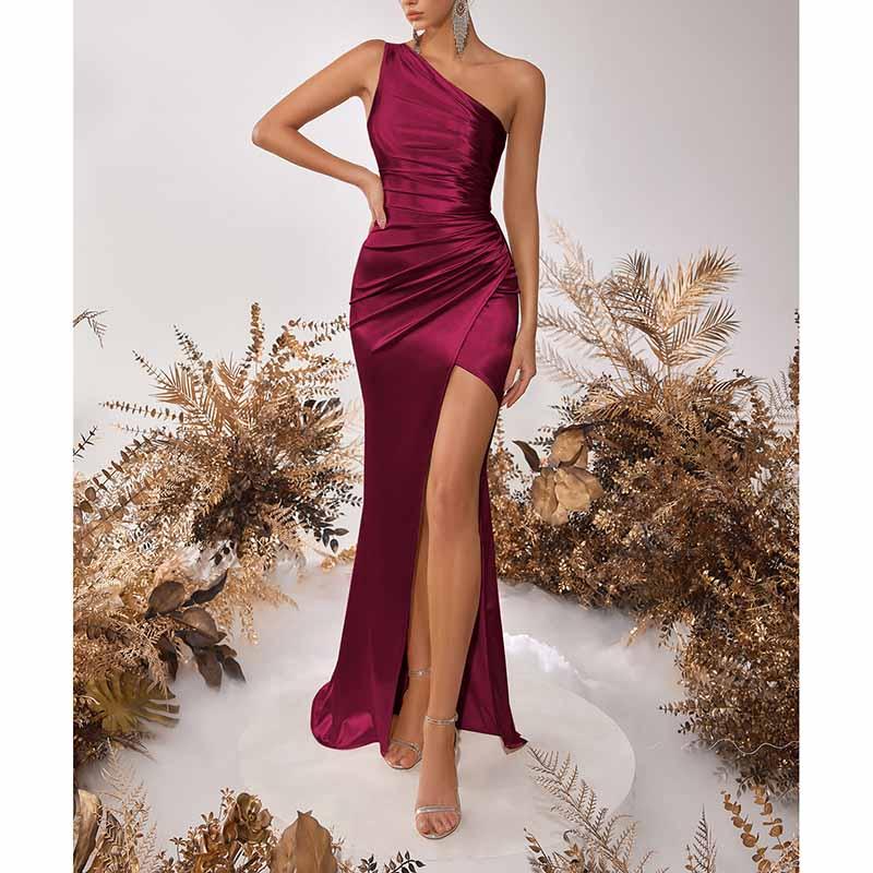 One Shoulder Satin Split Prom Dress | Long Evening Gown - Styeenigma
