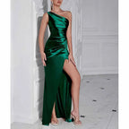 One Shoulder Satin Split Prom Dress | Long Evening Gown - Styeenigma