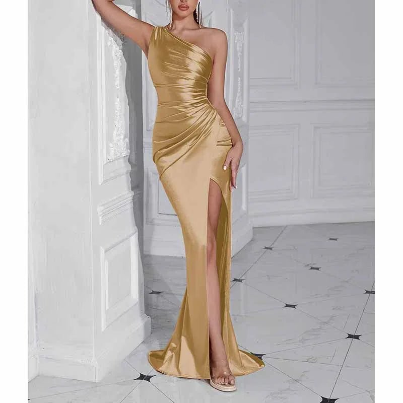 One Shoulder Satin Split Prom Dress | Long Evening Gown - Styeenigma