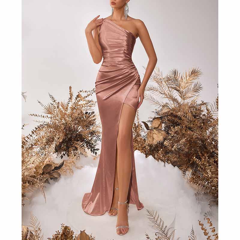 One Shoulder Satin Split Prom Dress | Long Evening Gown - Styeenigma