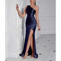 One Shoulder Satin Split Prom Dress | Long Evening Gown - Styeenigma