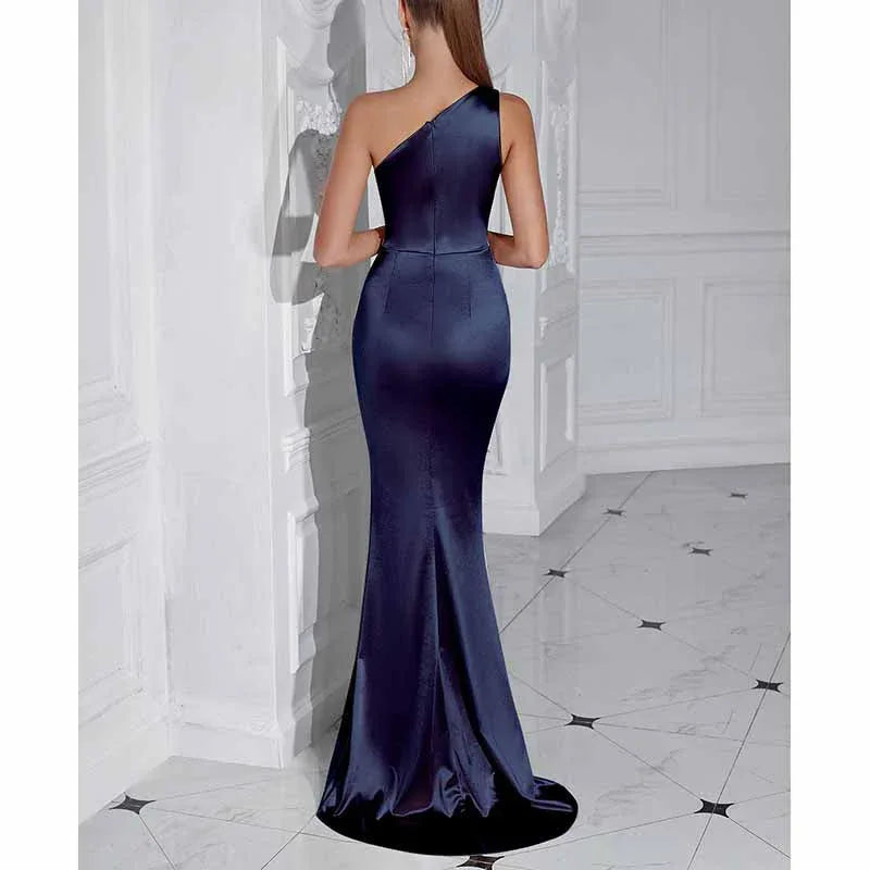 One Shoulder Satin Split Prom Dress | Long Evening Gown - Styeenigma
