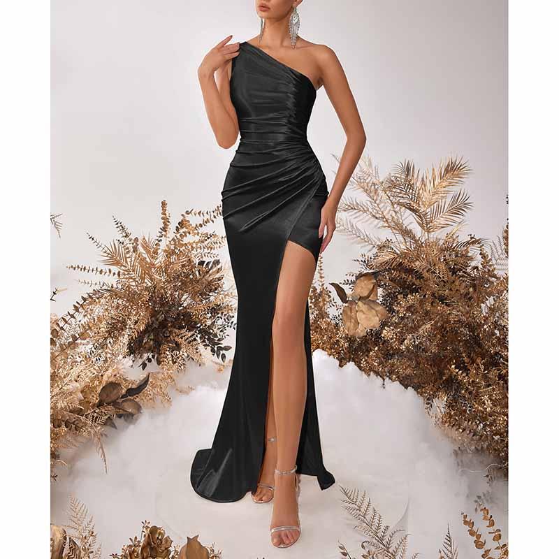 One Shoulder Satin Split Prom Dress | Long Evening Gown - Styeenigma