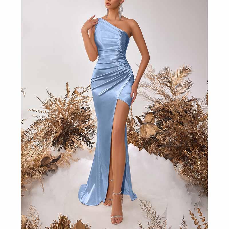 One Shoulder Satin Split Prom Dress | Long Evening Gown - Styeenigma
