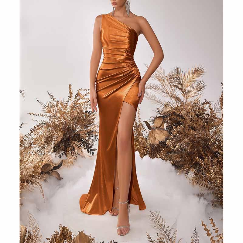 One Shoulder Satin Split Prom Dress | Long Evening Gown - Styeenigma