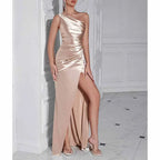 One Shoulder Satin Split Prom Dress | Long Evening Gown - Styeenigma