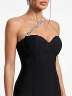 Black Bandage Fringe Gown – Crystal Strap High Slit Mermaid Dress