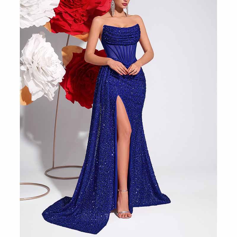 Sparkling Sequin Evening Dress – Corset Split Formal Gown - Styeenigma