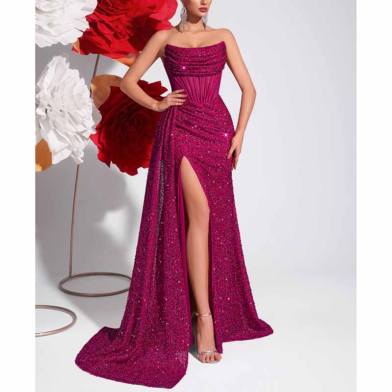 Sparkling Sequin Evening Dress – Corset Split Formal Gown - Styeenigma