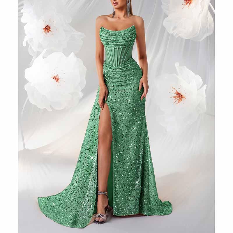 Sparkling Sequin Evening Dress – Corset Split Formal Gown - Styeenigma