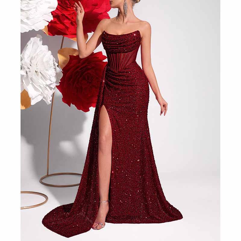 Sparkling Sequin Evening Dress – Corset Split Formal Gown - Styeenigma