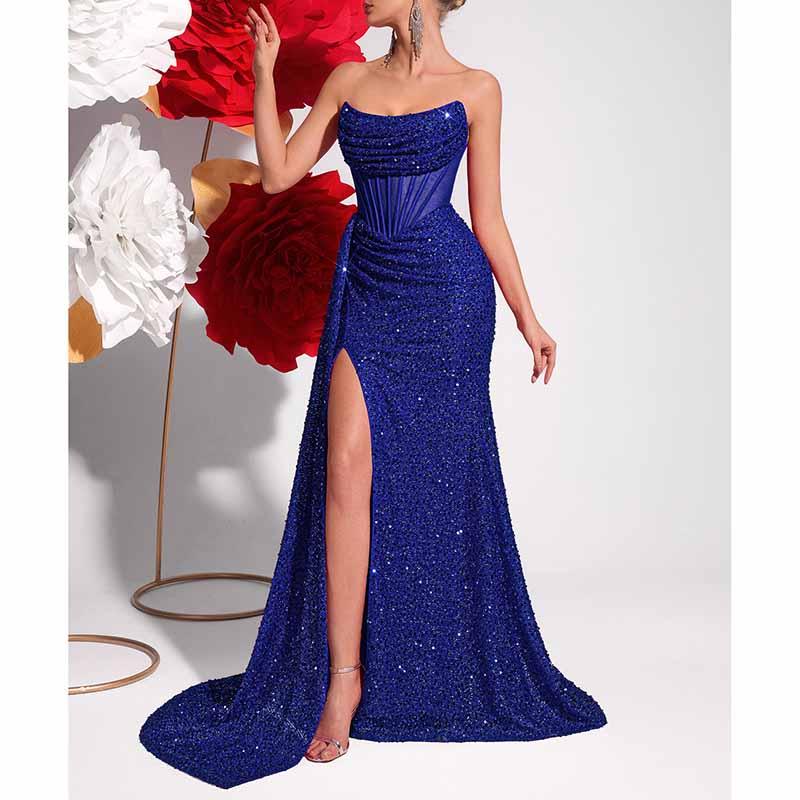 Sparkling Sequin Evening Dress – Corset Split Formal Gown - Styeenigma
