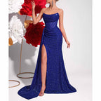 Sparkling Sequin Evening Dress – Corset Split Formal Gown - Styeenigma