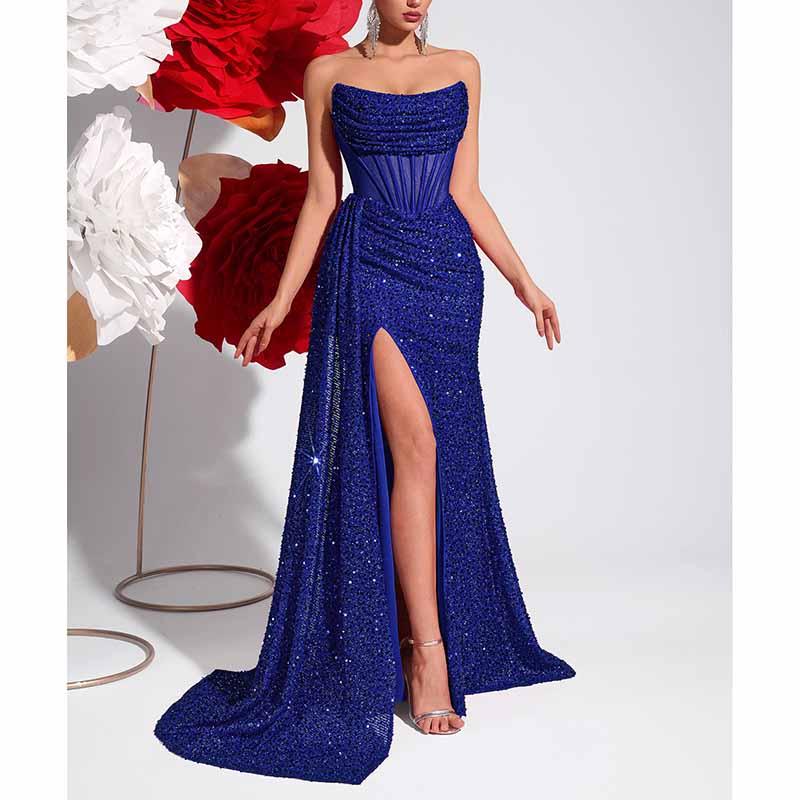 Sparkling Sequin Evening Dress – Corset Split Formal Gown - Styeenigma