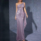 One Shoulder Mermaid Sequin Evening Gown Prom Formal Party Dress - Styeenigma