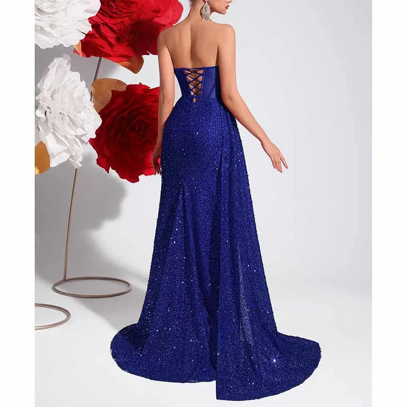 Sparkling Sequin Evening Dress – Corset Split Formal Gown - Styeenigma