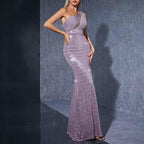 One Shoulder Mermaid Sequin Evening Gown Prom Formal Party Dress - Styeenigma