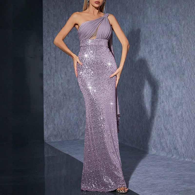 One Shoulder Mermaid Sequin Evening Gown Prom Formal Party Dress - Styeenigma
