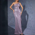 One Shoulder Mermaid Sequin Evening Gown Prom Formal Party Dress - Styeenigma