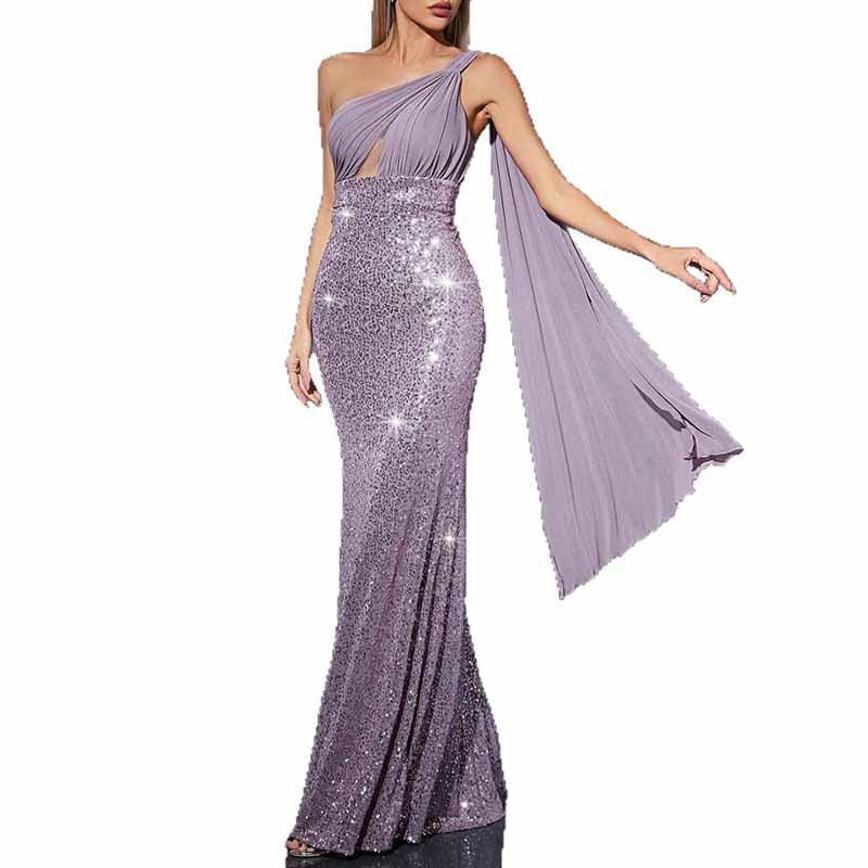 One Shoulder Mermaid Sequin Evening Gown Prom Formal Party Dress - Styeenigma
