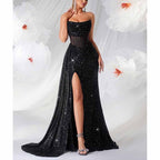 Sparkling Sequin Evening Dress – Corset Split Formal Gown - Styeenigma