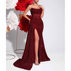 Sparkling Sequin Evening Dress – Corset Split Formal Gown - Styeenigma