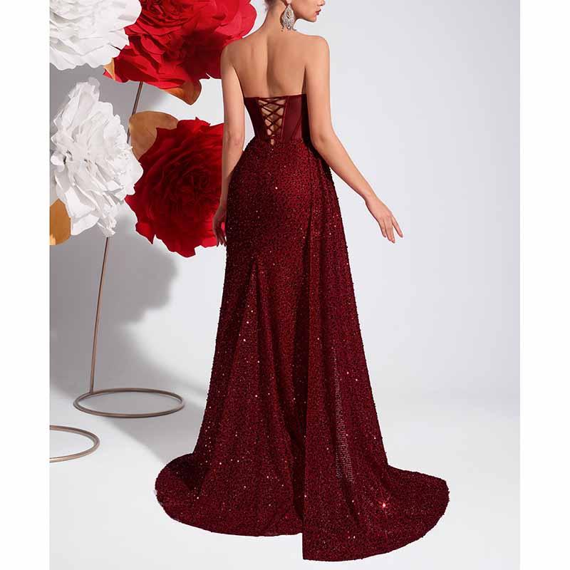 Sparkling Sequin Evening Dress – Corset Split Formal Gown - Styeenigma