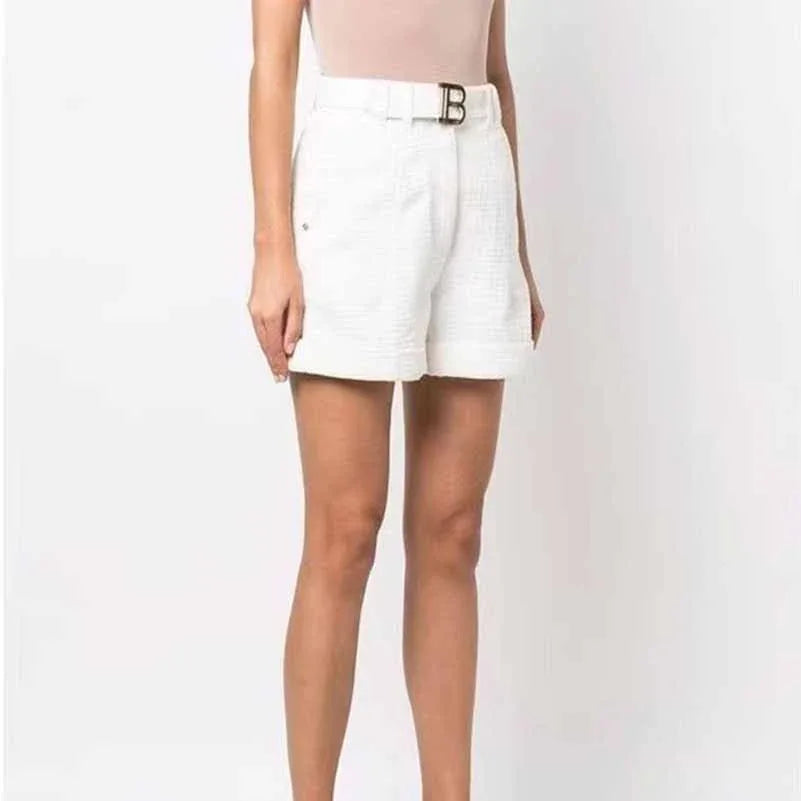 High Waist Belted Maze Pattern Shorts – Women’s Summer Casual