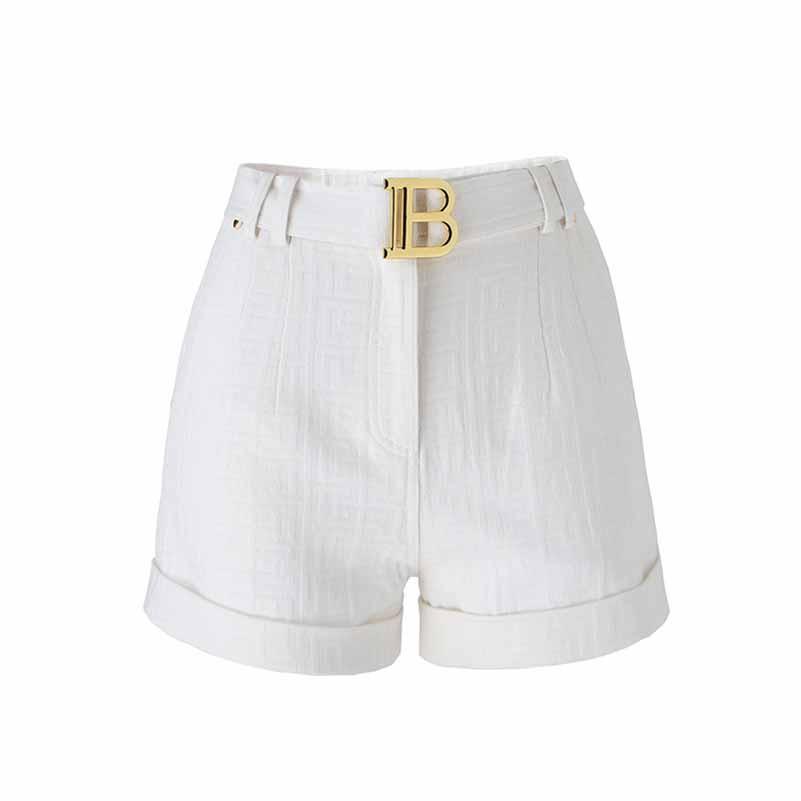 High Waist Belted Maze Pattern Shorts – Women’s Summer Casual