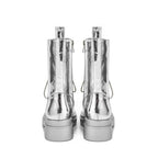 Silver Metallic Platform Boots Lace-Up Chunky Sole Martens Boots - Styeenigma