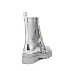 Silver Metallic Platform Boots Lace-Up Chunky Sole Martens Boots - Styeenigma