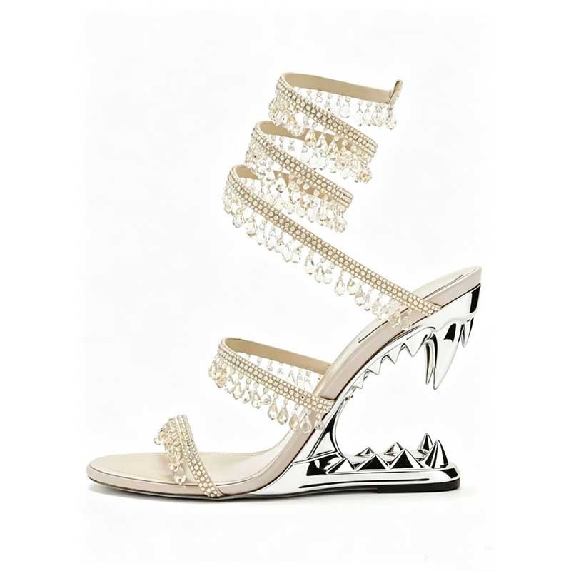 Rhinestone Gladiator Heels – Strappy Spike Heel Sandals for Women - Styeenigma