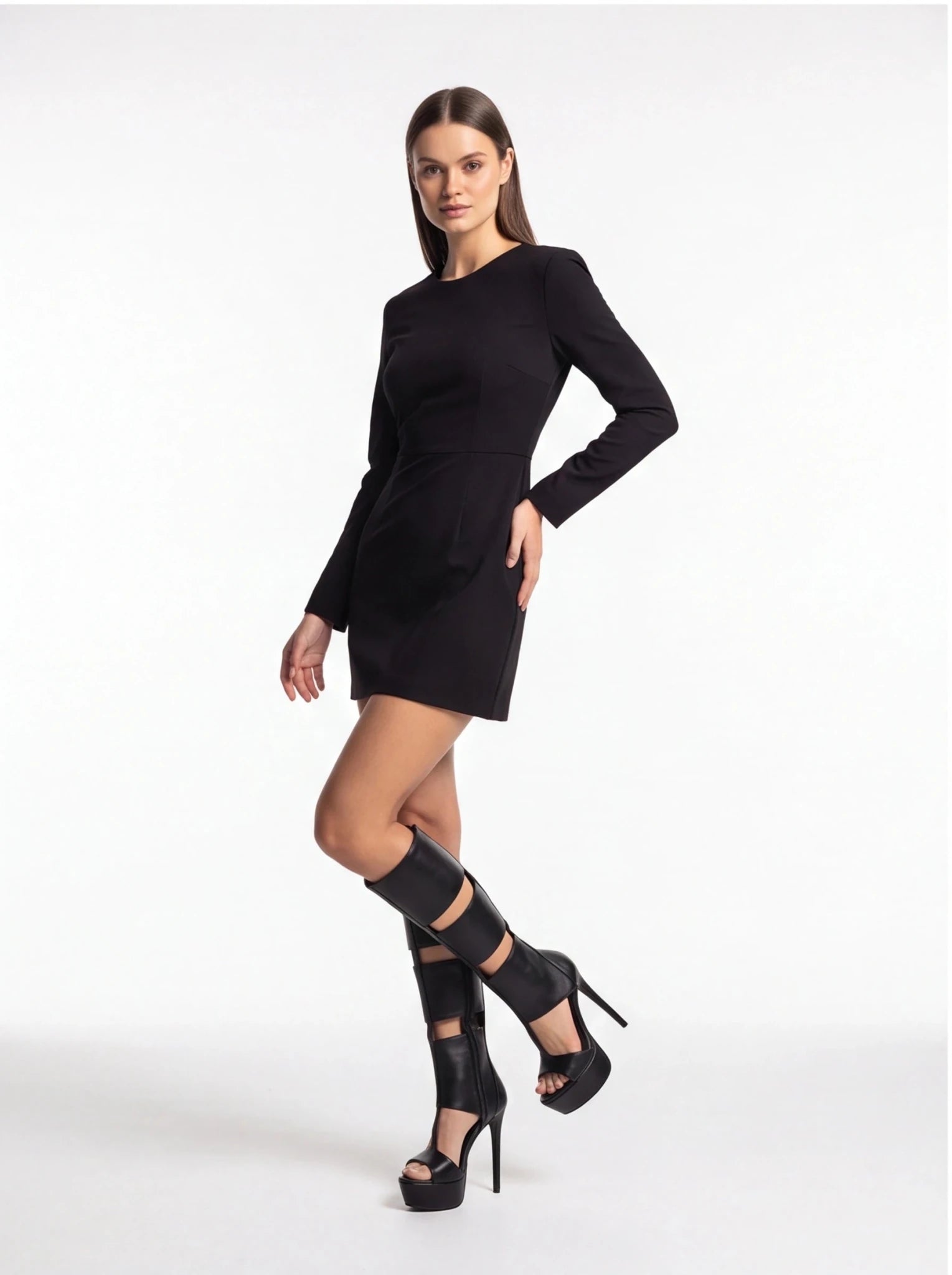 Women's Sexy Platform Stiletto Heel Sandals - Open Toe Cut Out Gladiator Knee High Boots - Styeenigma